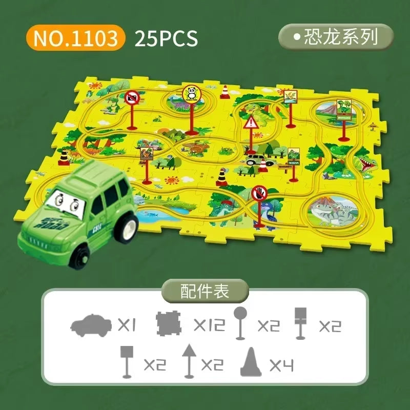 Kids Puzzle Rail Car DIY Assembly Electric Trolley Automatic Rail City Scene Building Puzzle Toys