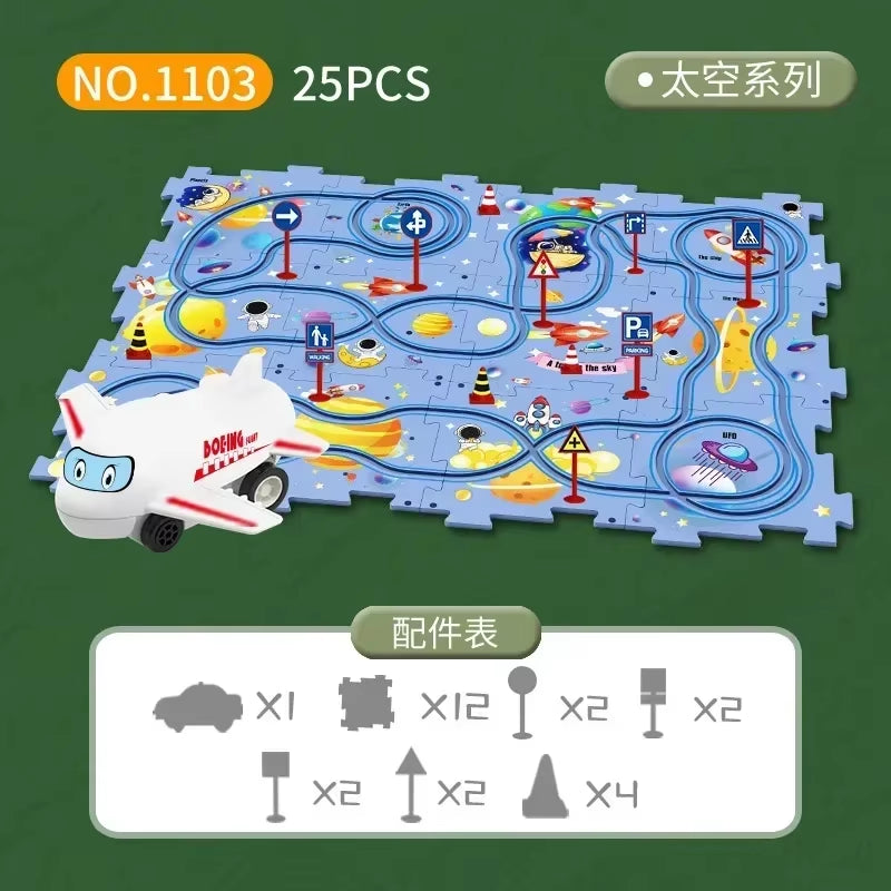 Kids Puzzle Rail Car DIY Assembly Electric Trolley Automatic Rail City Scene Building Puzzle Toys