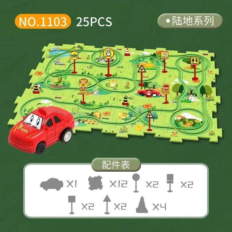 Kids Puzzle Rail Car DIY Assembly Electric Trolley Automatic Rail City Scene Building Puzzle Toys