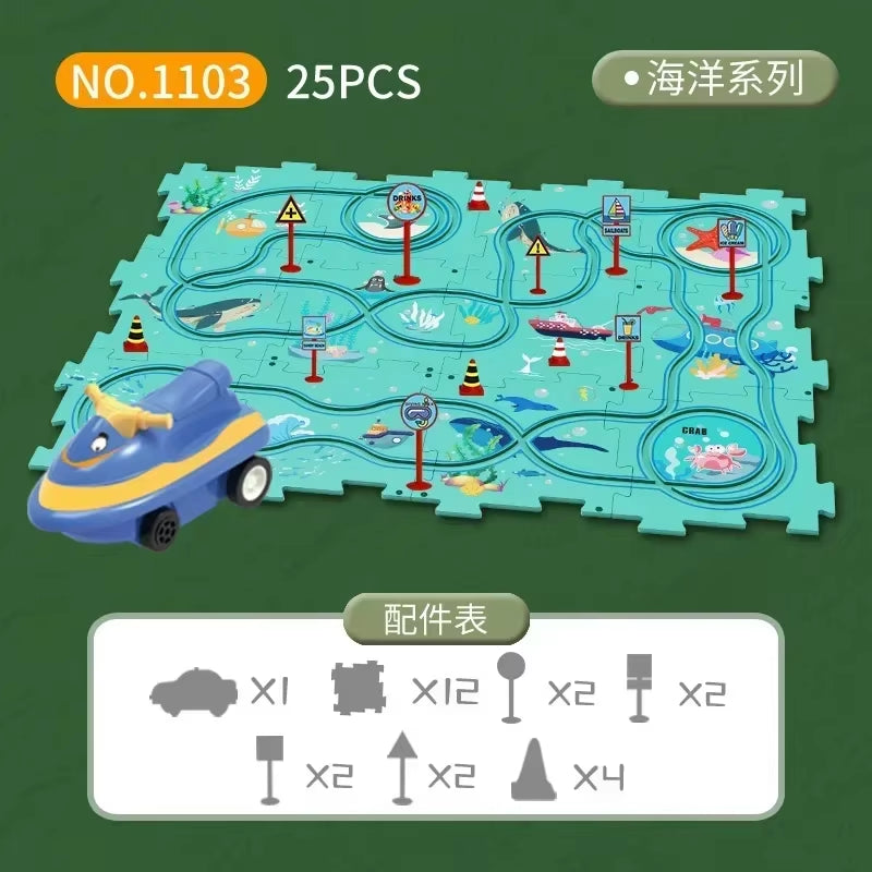 Kids Puzzle Rail Car DIY Assembly Electric Trolley Automatic Rail City Scene Building Puzzle Toys